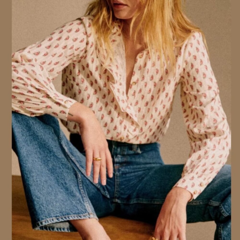 Sezane Chlor Shirt in Red Mini Bouquet